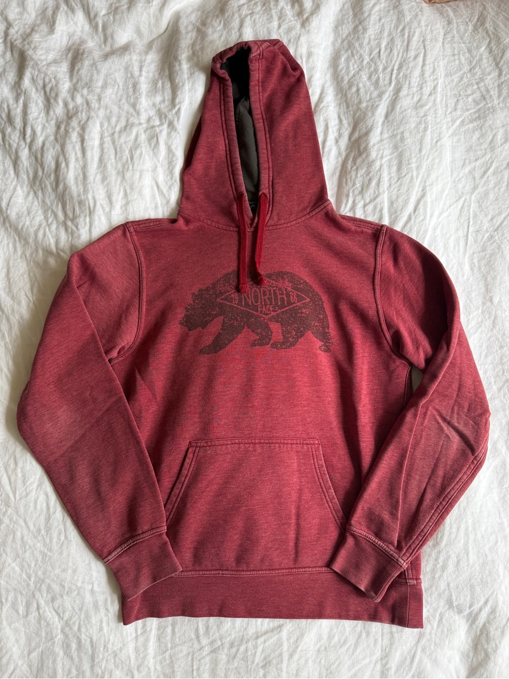 The North Face Men's Burgundy Hooded Sweatshirt with Bear Logo